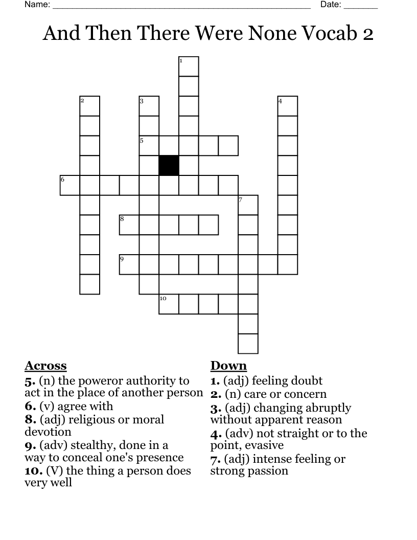 And Then There Were None Vocab 2 Crossword