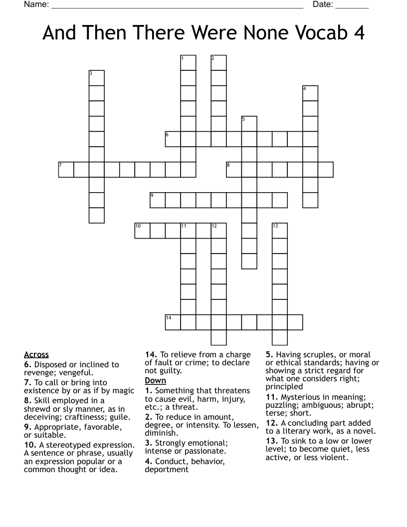 And Then There Were None Vocab 4 Crossword