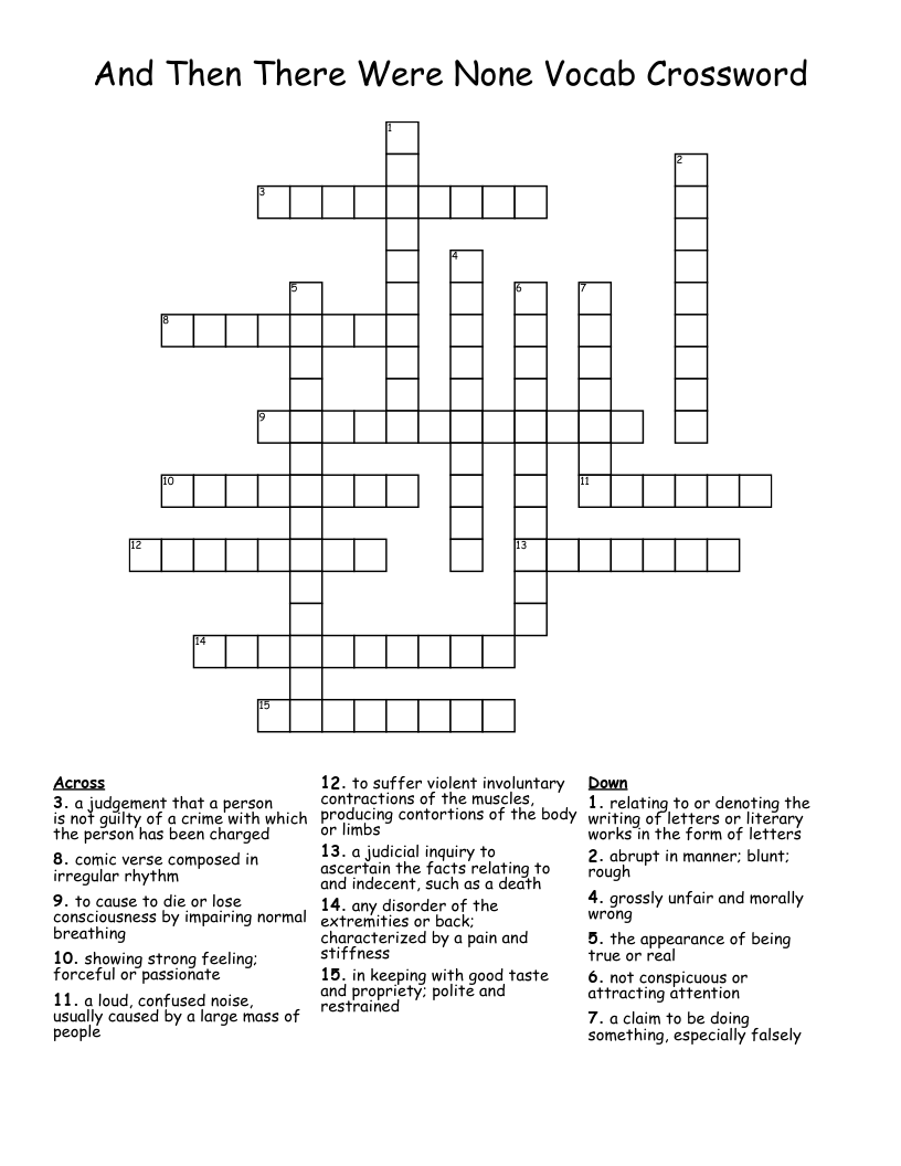 And Then There Were None Vocab Crossword