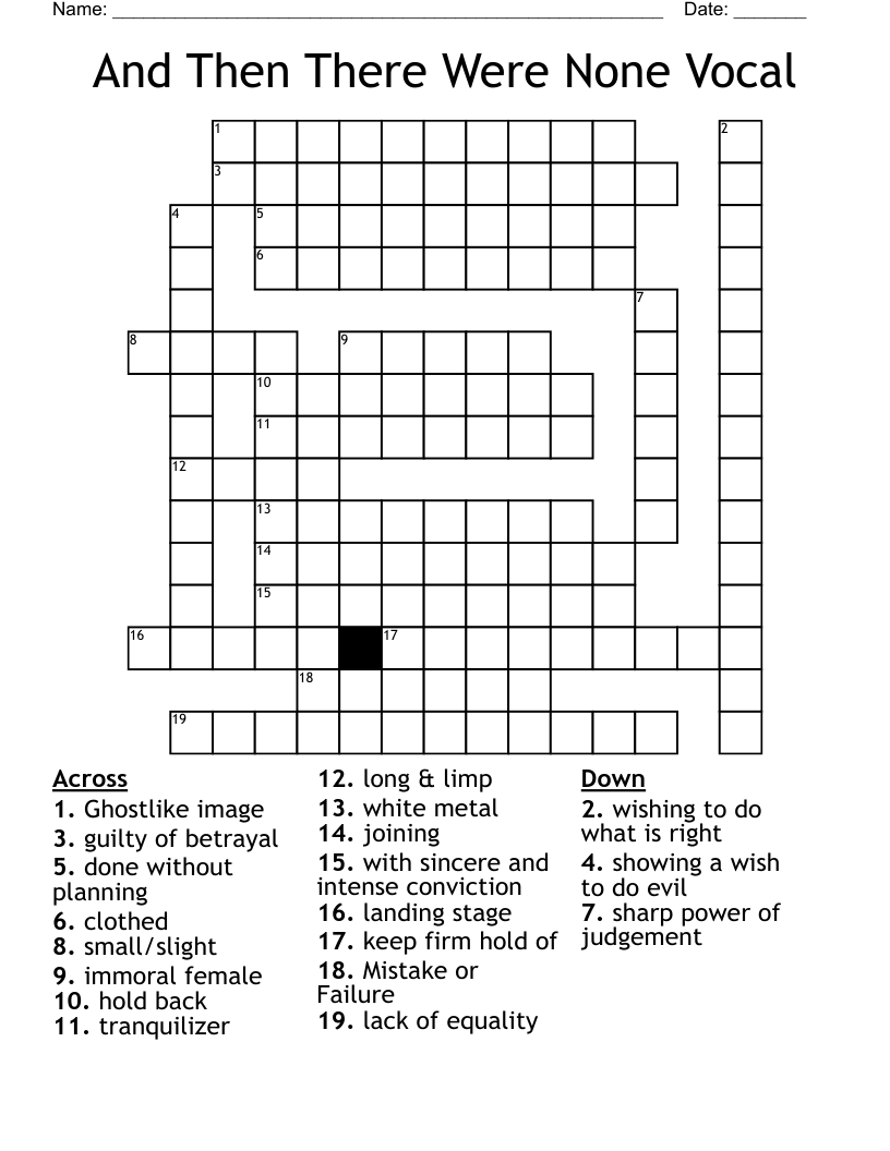 And Then There Were None Vocal Crossword
