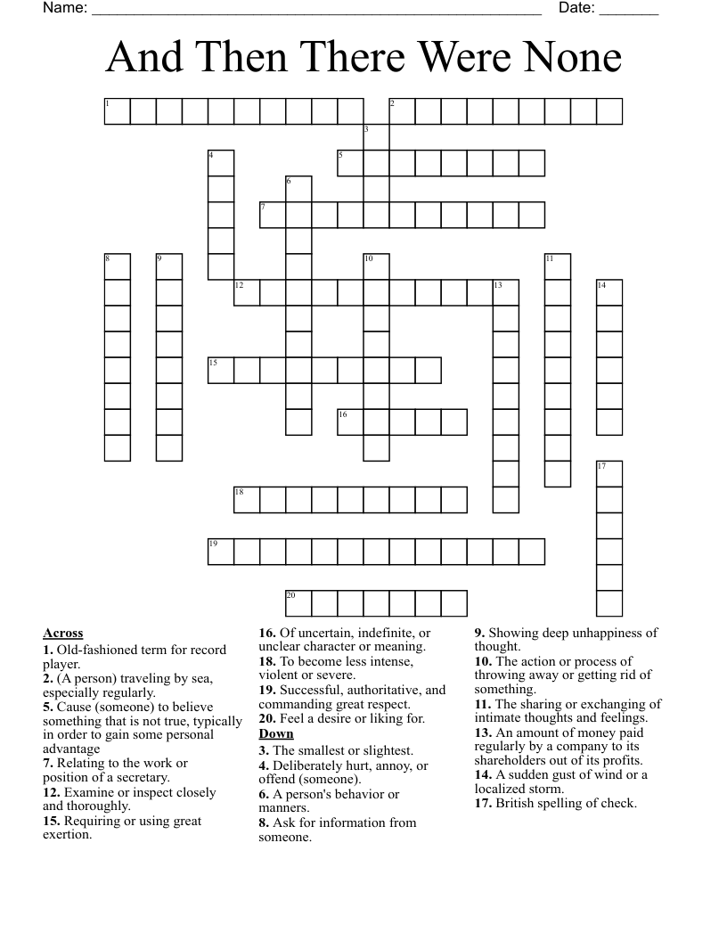 And Then There Were None  Crossword