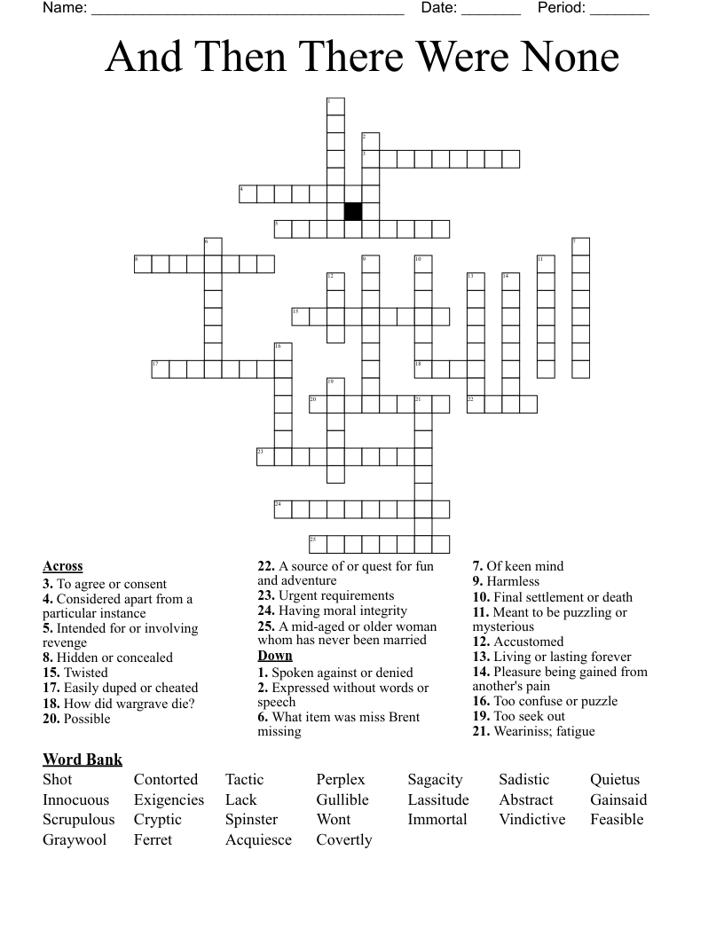 And Then There Were None  Crossword