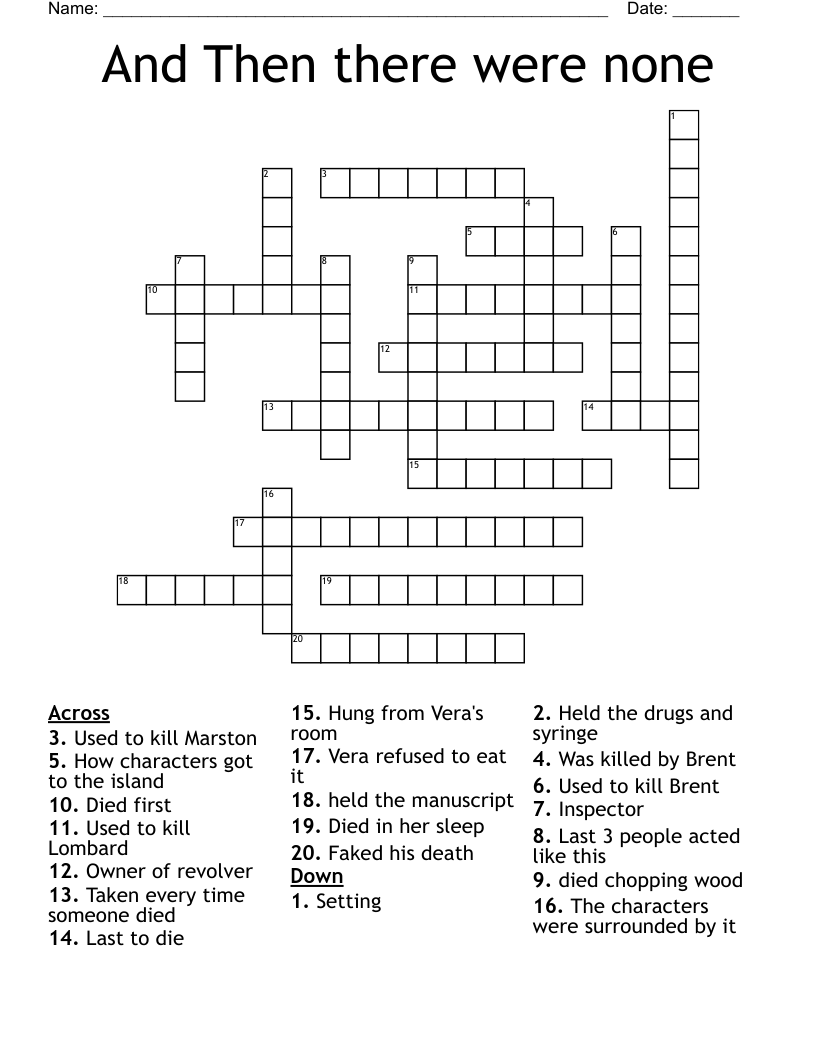 And Then there were none Crossword