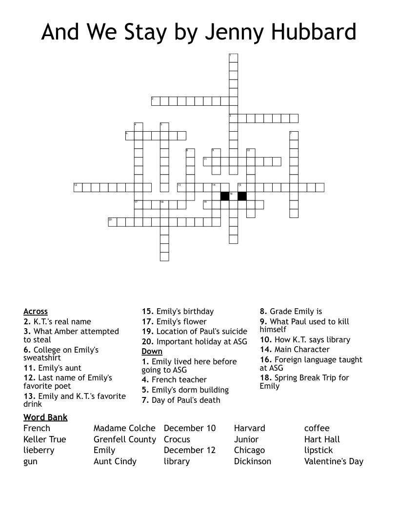 And We Stay by Jenny Hubbard Crossword