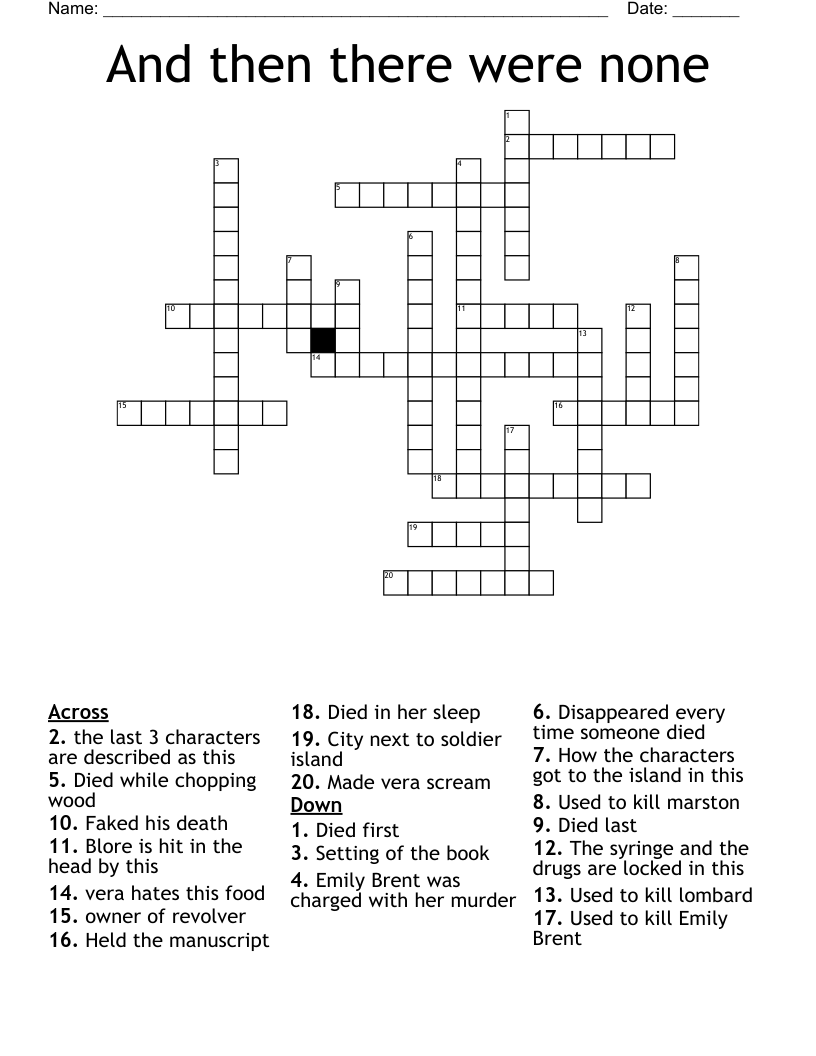 And then there were none Crossword