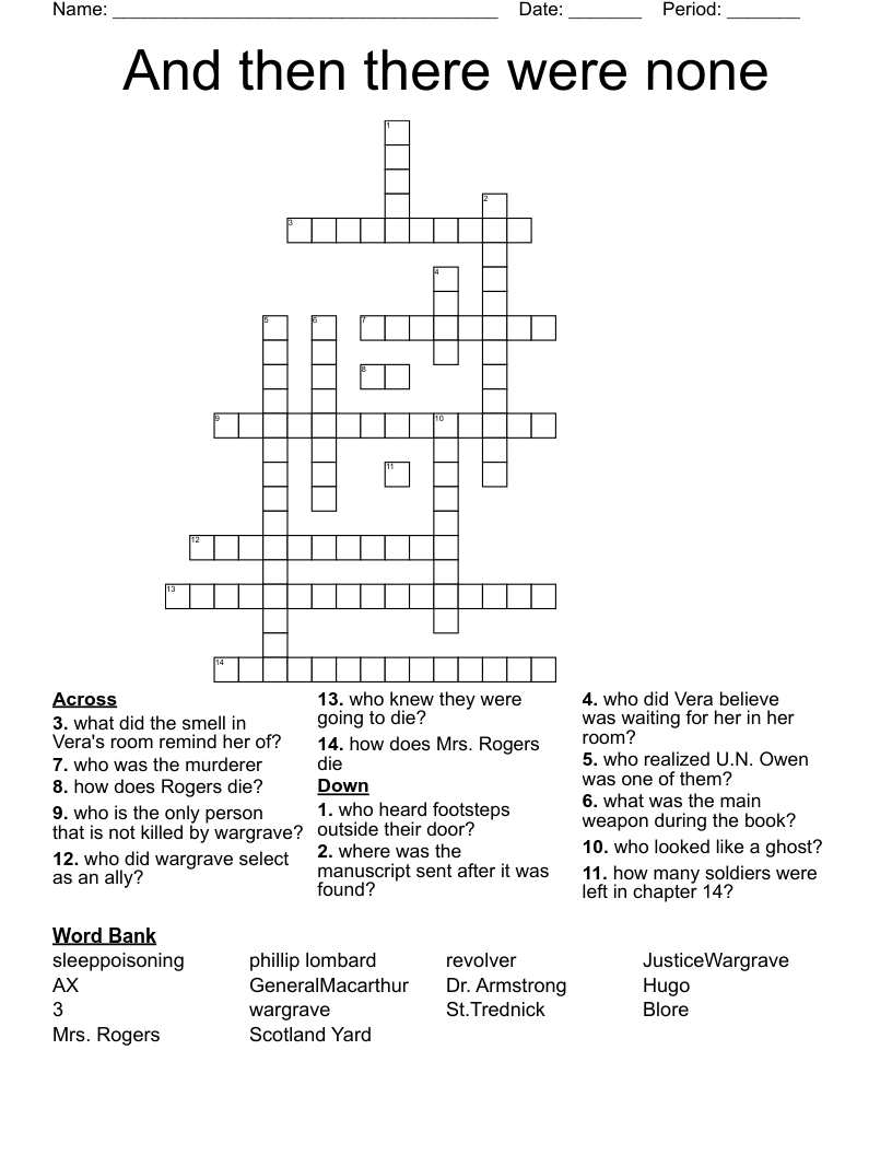 And then there were none Crossword