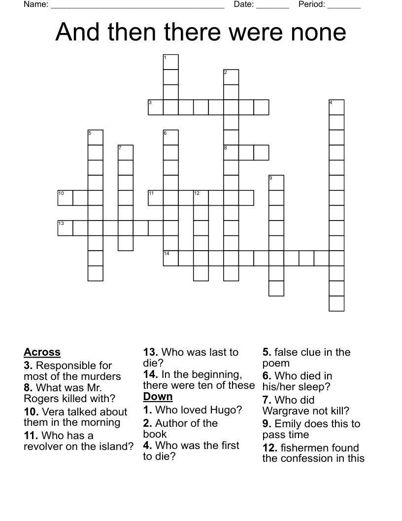 And then there were none Crossword
