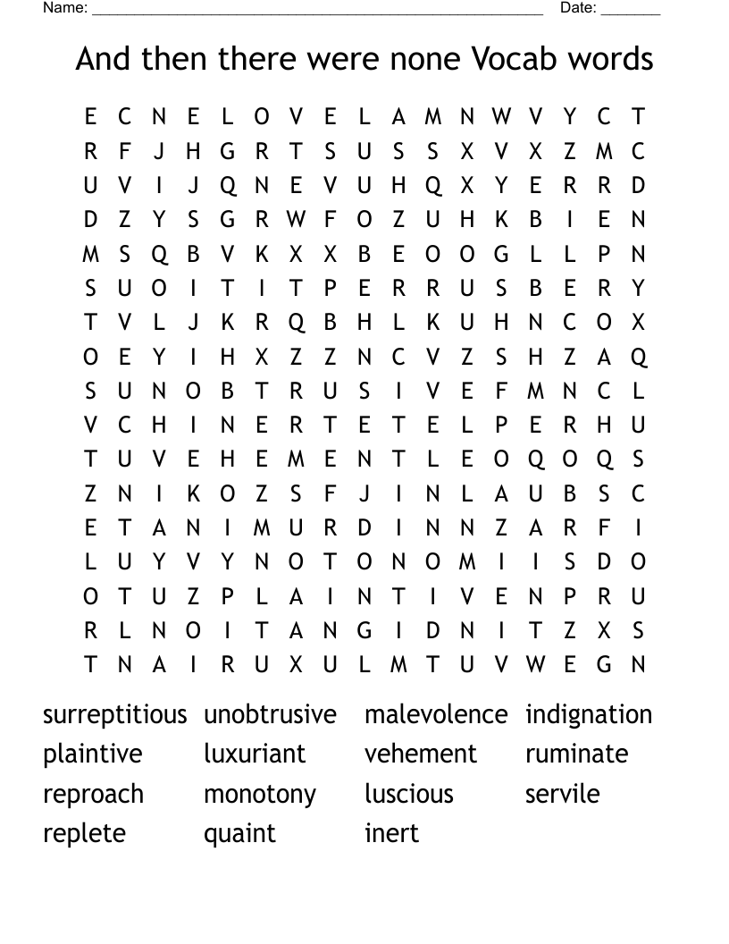 And then there were none Vocab words Word Search