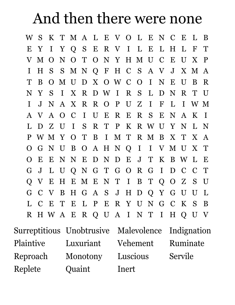 And then there were none  Word Search