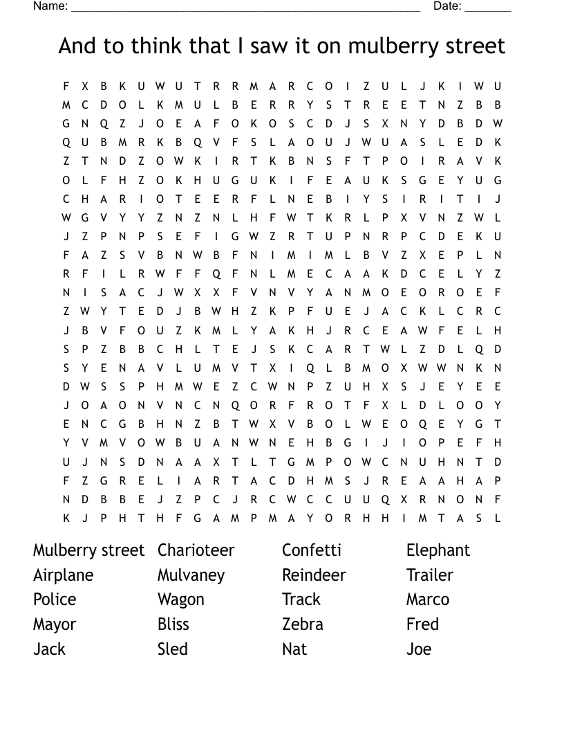 And to think that I saw it on mulberry street Word Search