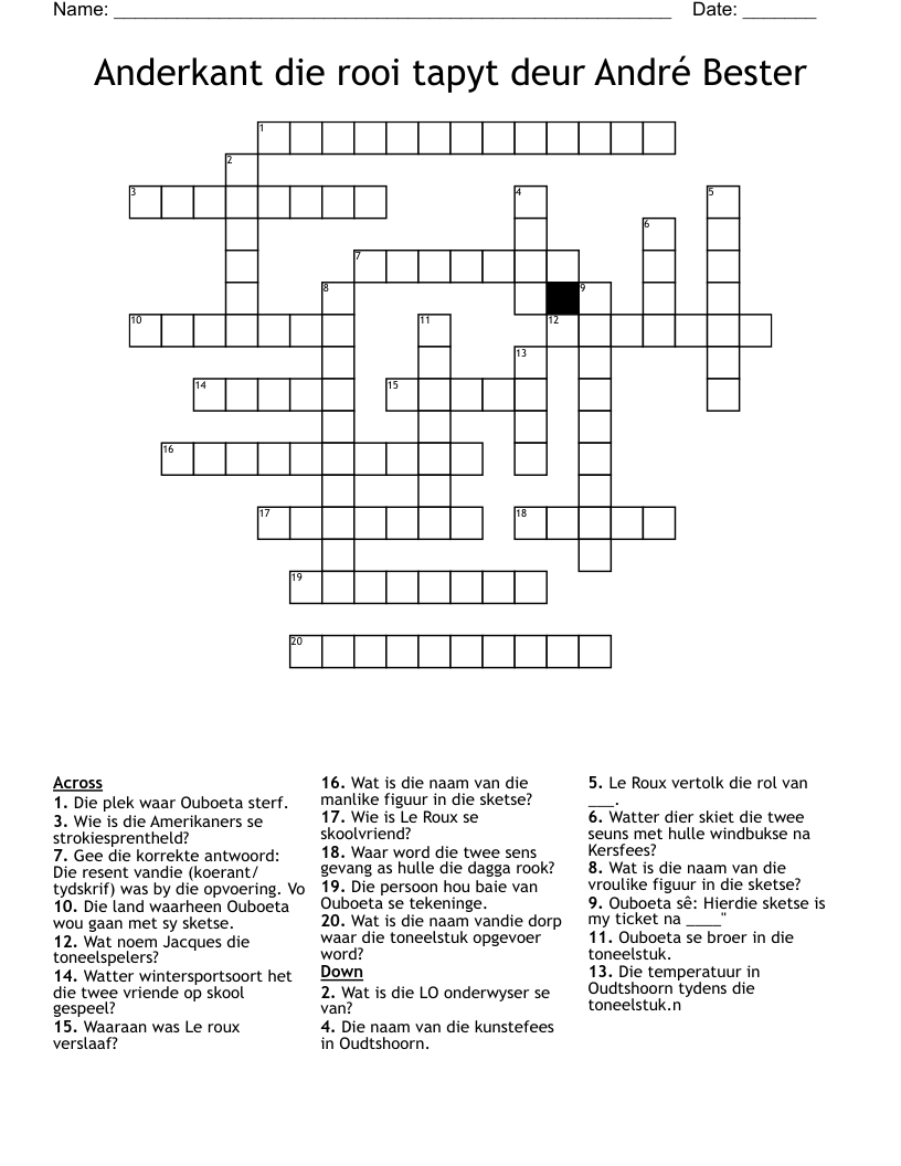Anderkant die rooi tapyt deur André Bester Crossword