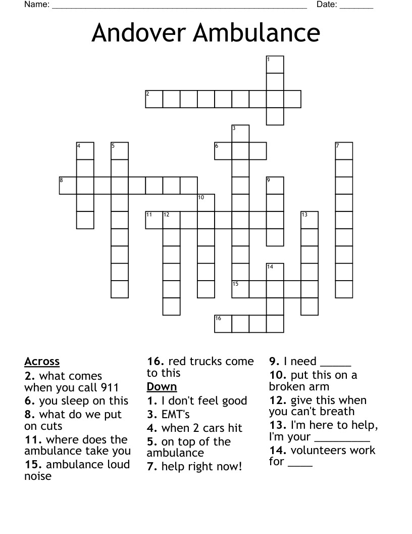 Andover Ambulance  Crossword