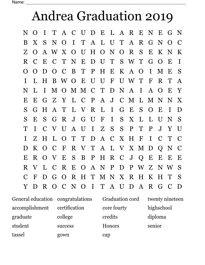 Andrea Graduation 2019 Word Search