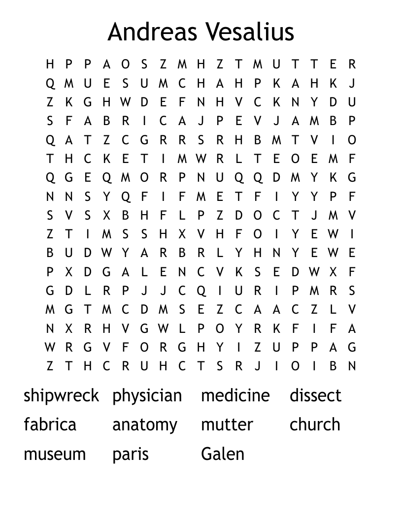 Andreas Vesalius Word Search