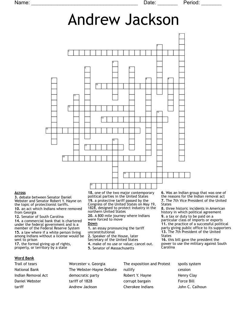 Andrew Jackson Crossword