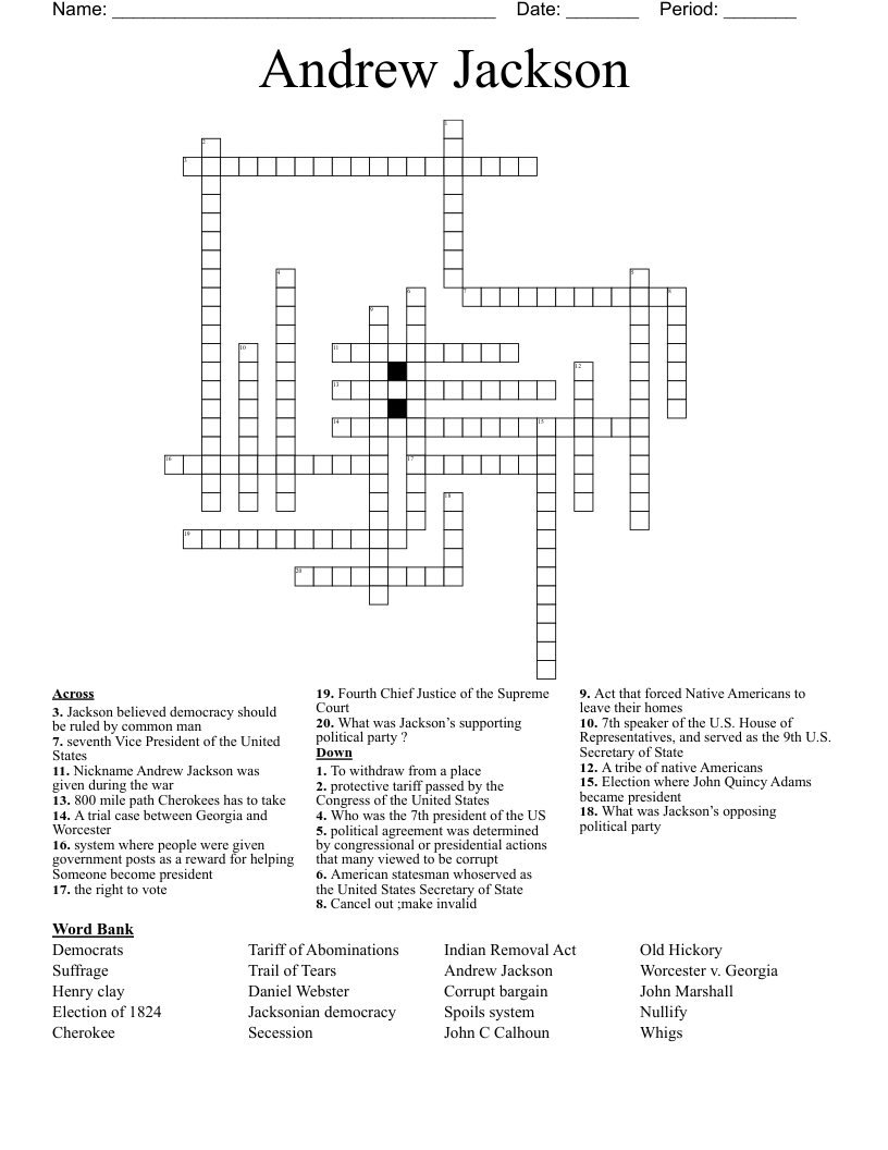 Andrew Jackson Crossword