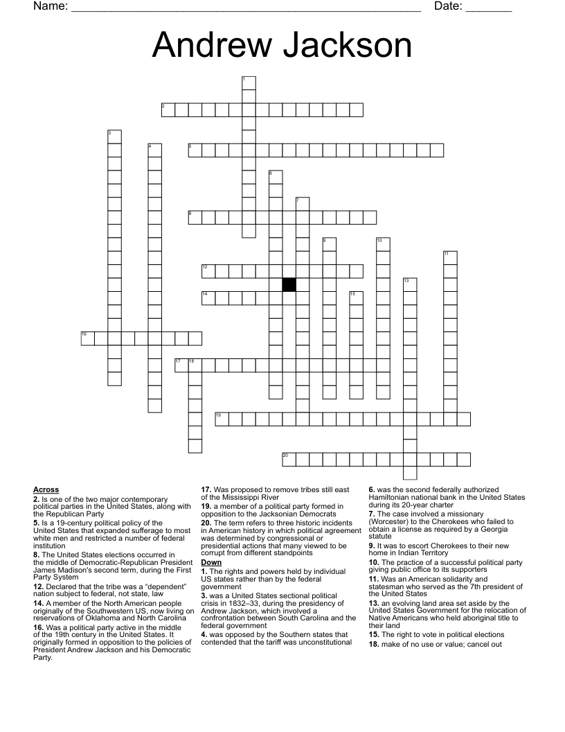 Andrew Jackson Crossword