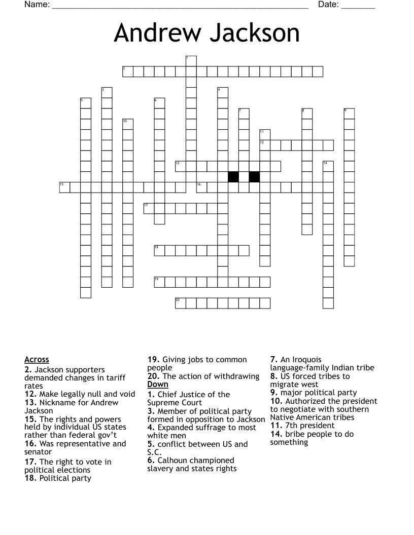 Andrew Jackson Crossword