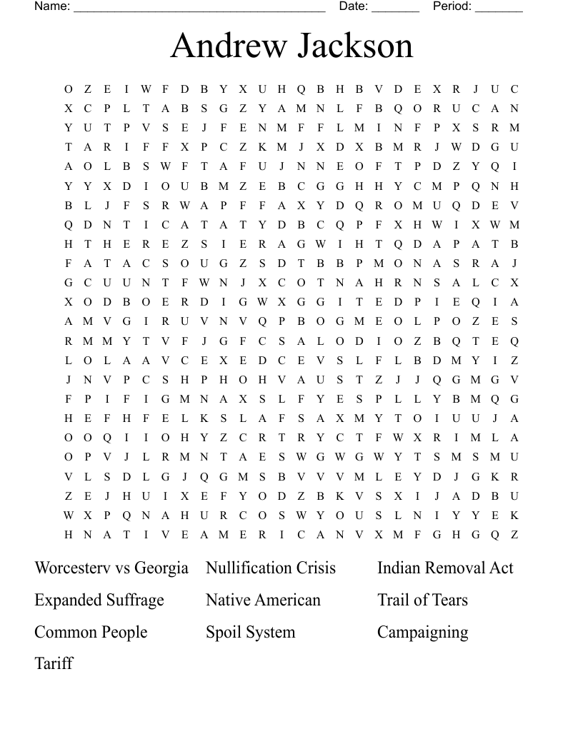 Andrew Jackson Word Search