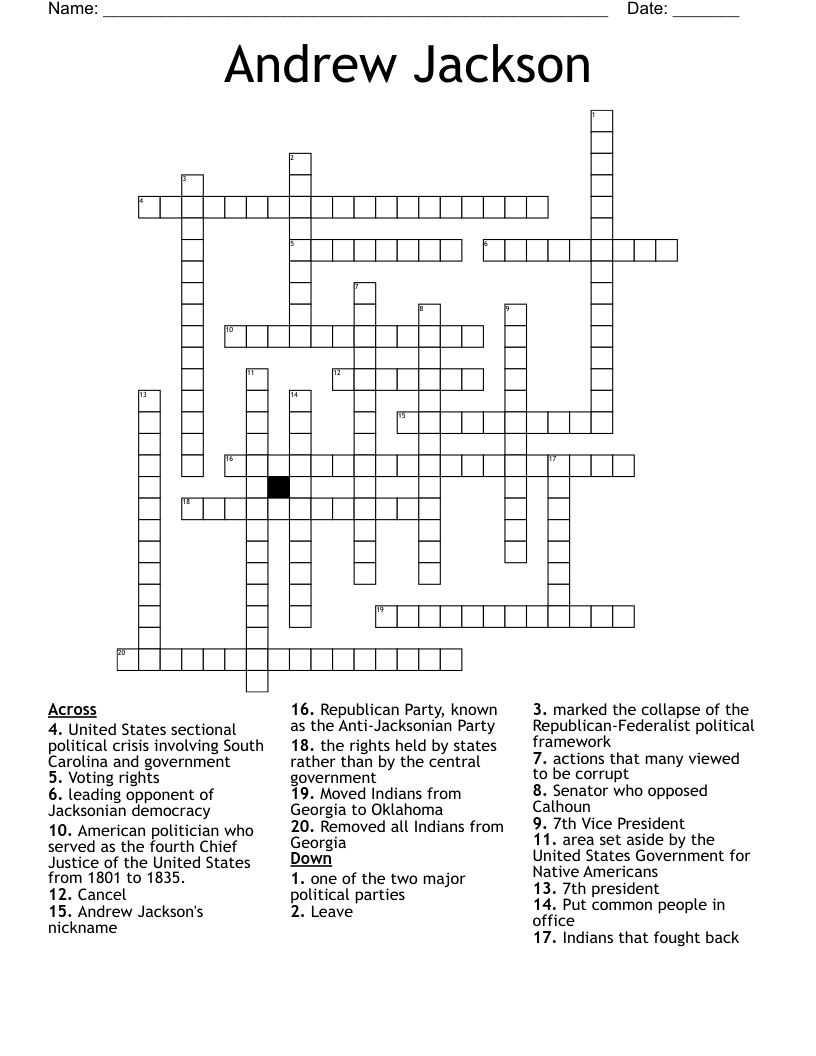 Andrew Jackson Crossword