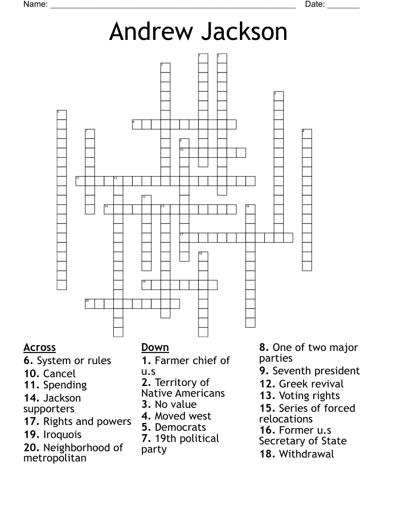 Andrew Jackson Crossword