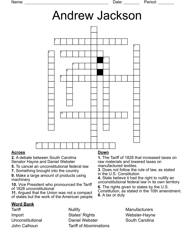 Andrew Jackson Crossword