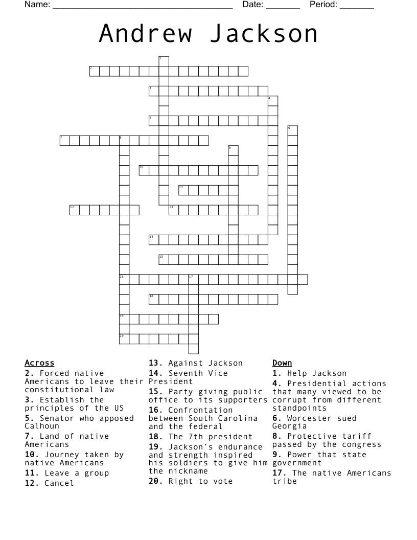Andrew Jackson Crossword