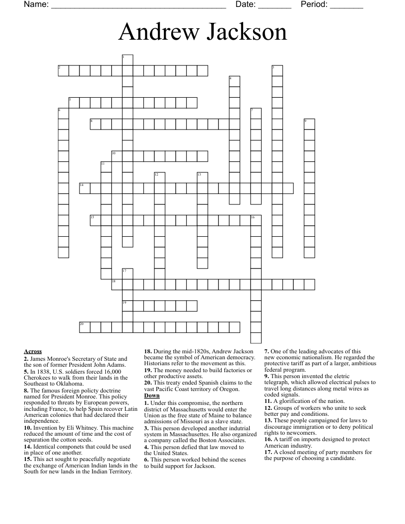 Andrew Jackson Crossword