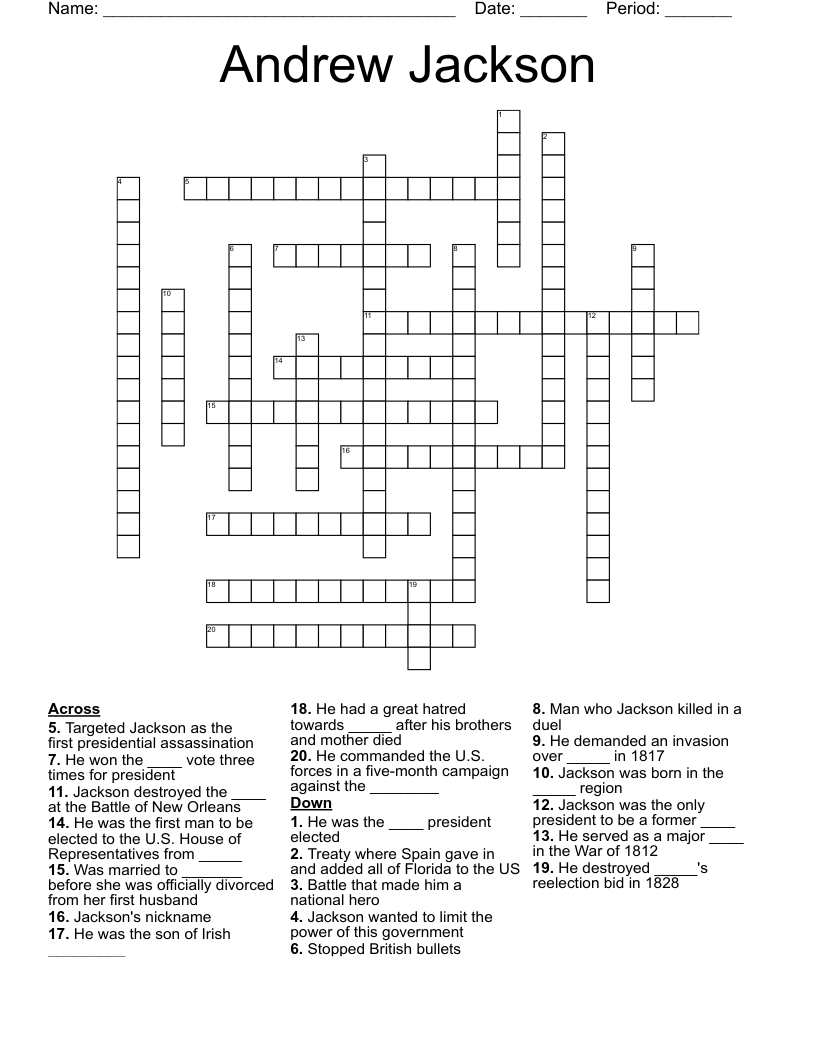 Andrew Jackson Crossword