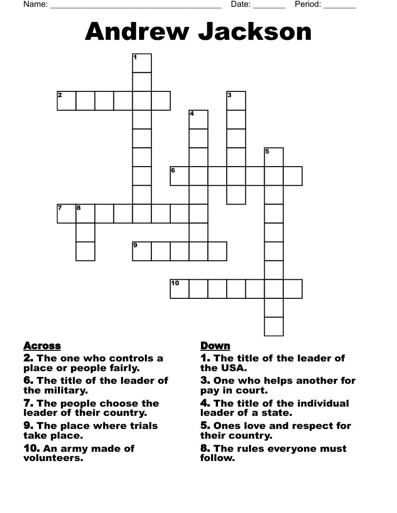 Andrew Jackson Crossword