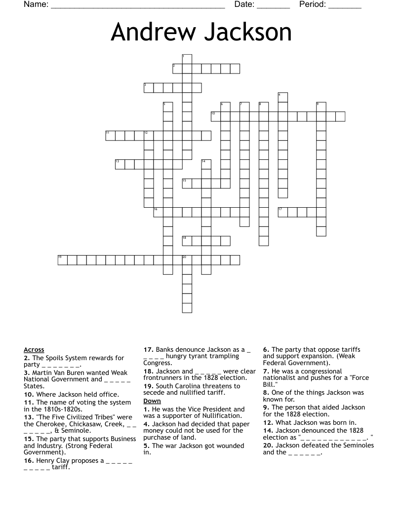 Andrew Jackson Crossword