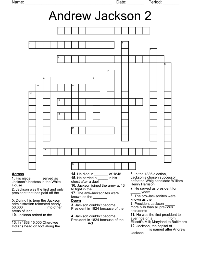 Andrew Jackson 2 Crossword
