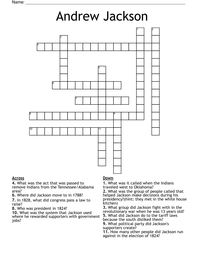 Andrew Jackson Crossword