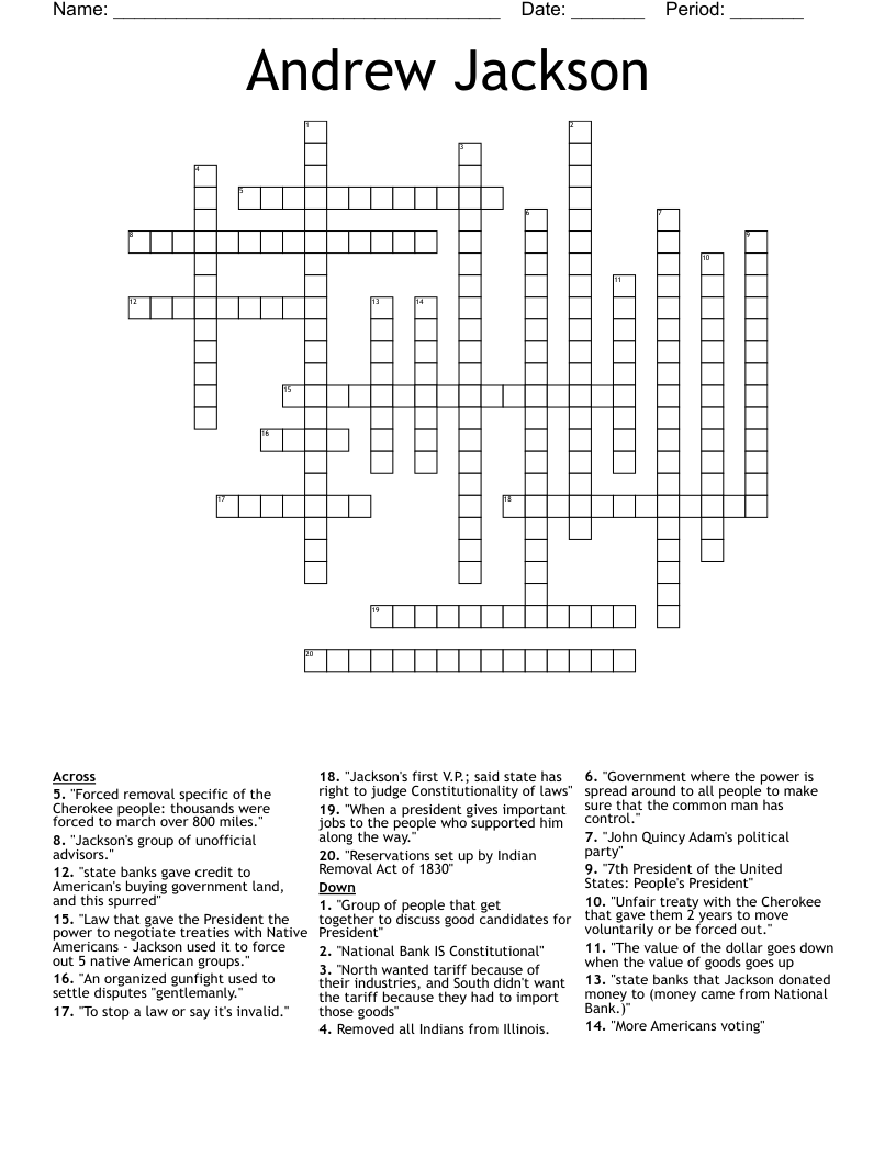 Andrew Jackson Crossword