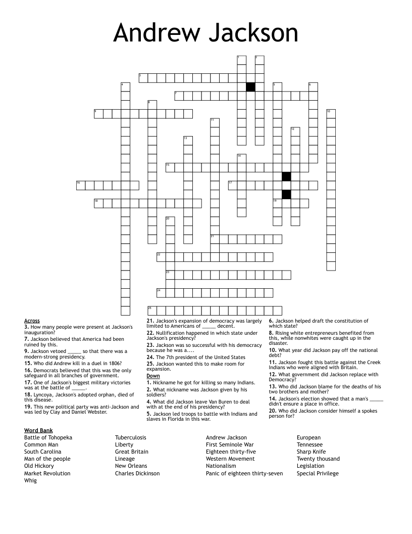 Andrew Jackson Crossword