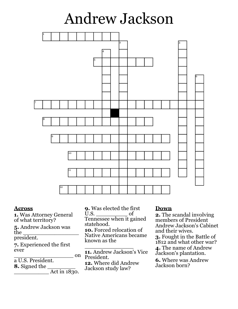 Andrew Jackson Crossword