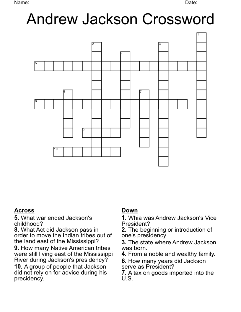 Andrew Jackson Crossword