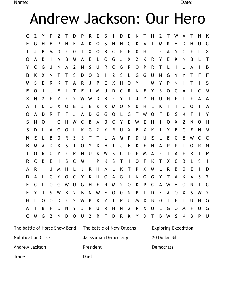 Andrew Jackson: Our Hero Word Search