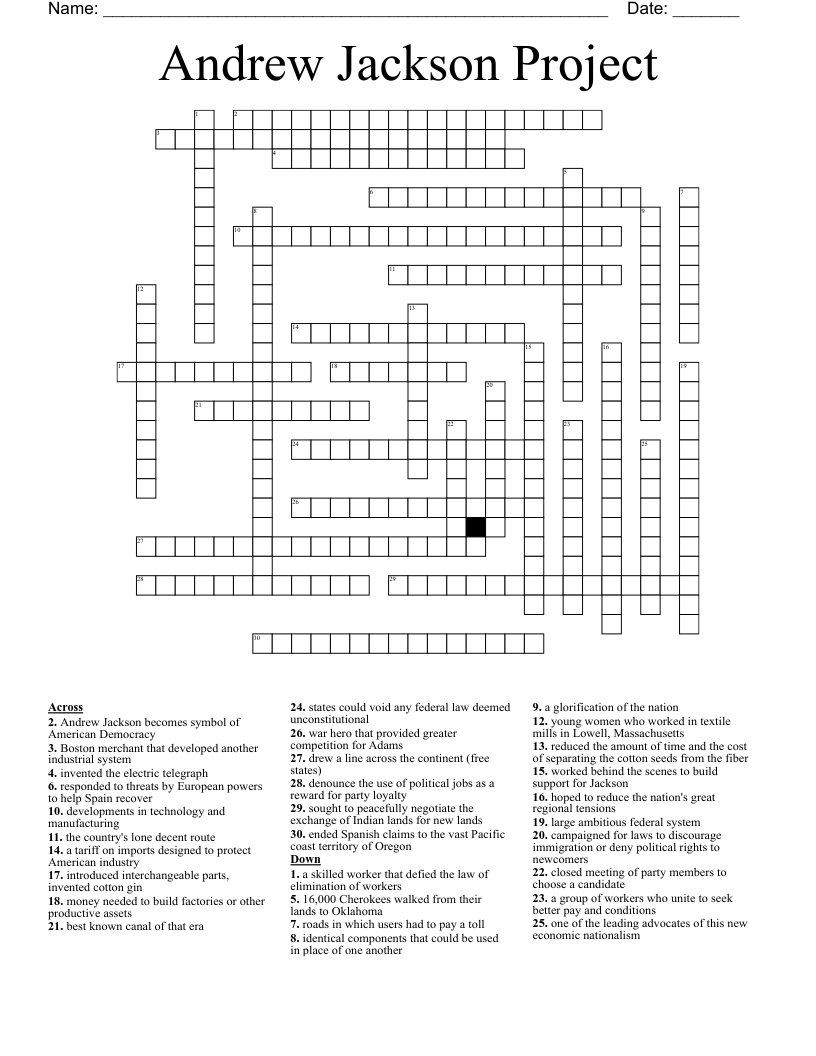 Andrew Jackson Project Crossword