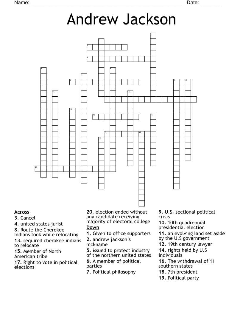Andrew Jackson  Crossword