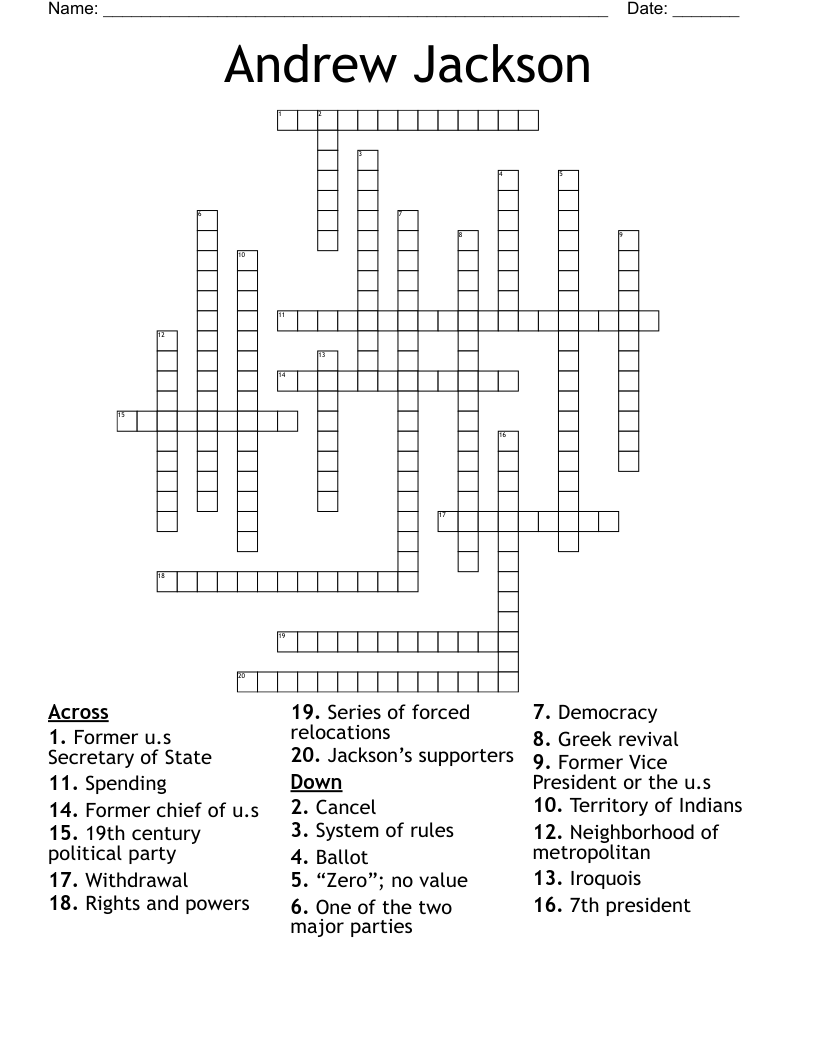 Andrew Jackson  Crossword