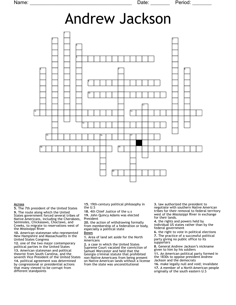 Andrew Jackson  Crossword