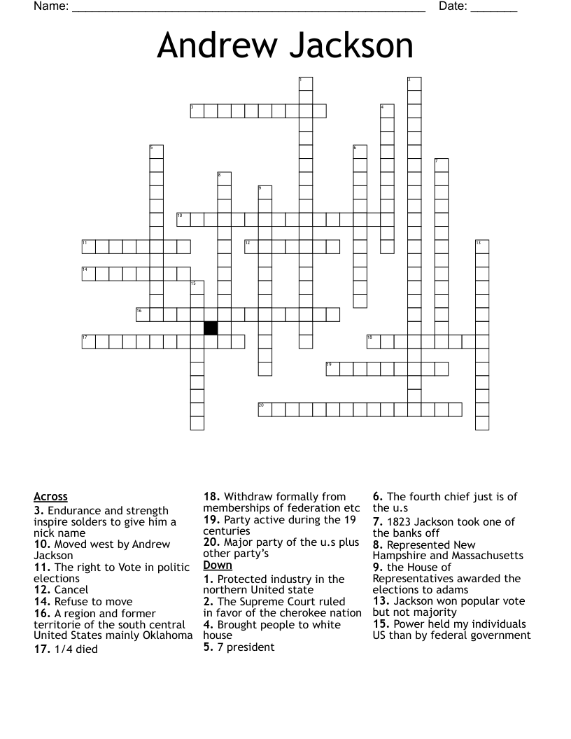 Andrew Jackson  Crossword