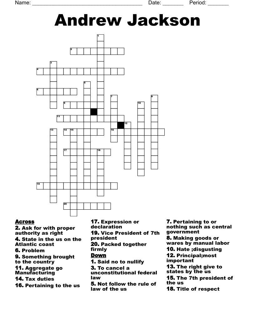 Andrew Jackson  Crossword