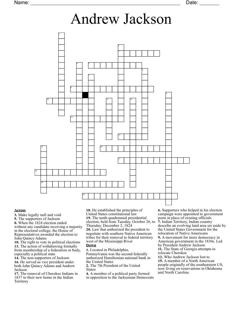 Andrew Jackson  Crossword