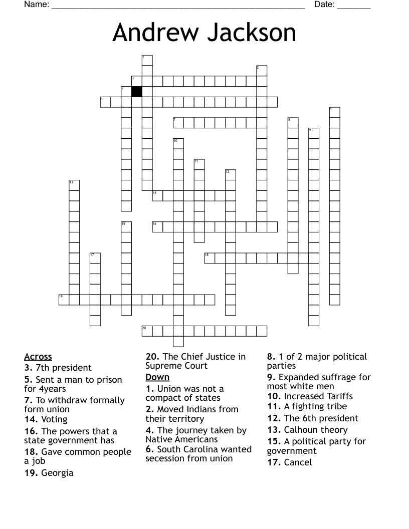 Andrew  Jackson Crossword