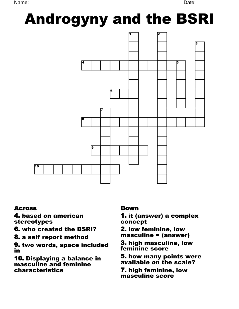 Androgyny and the BSRI Crossword
