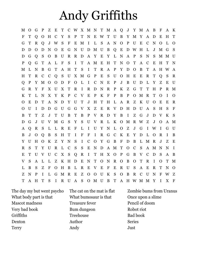 Andy Griffiths Word Search