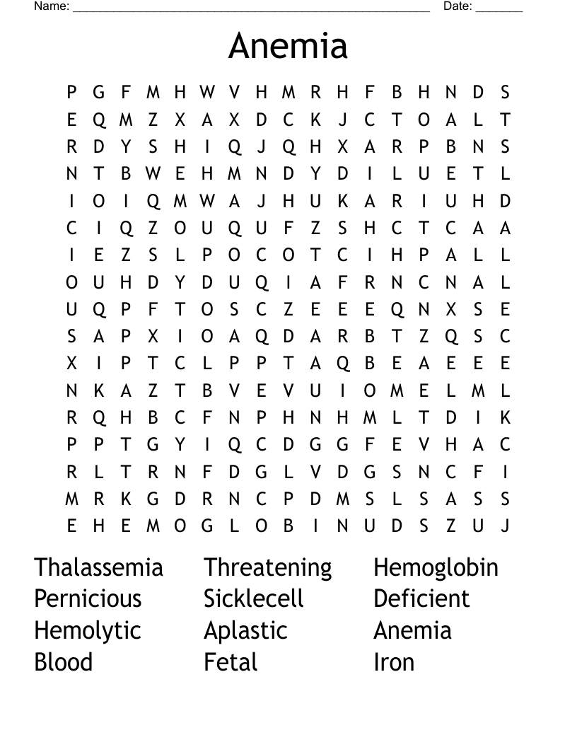 Anemia Word Search