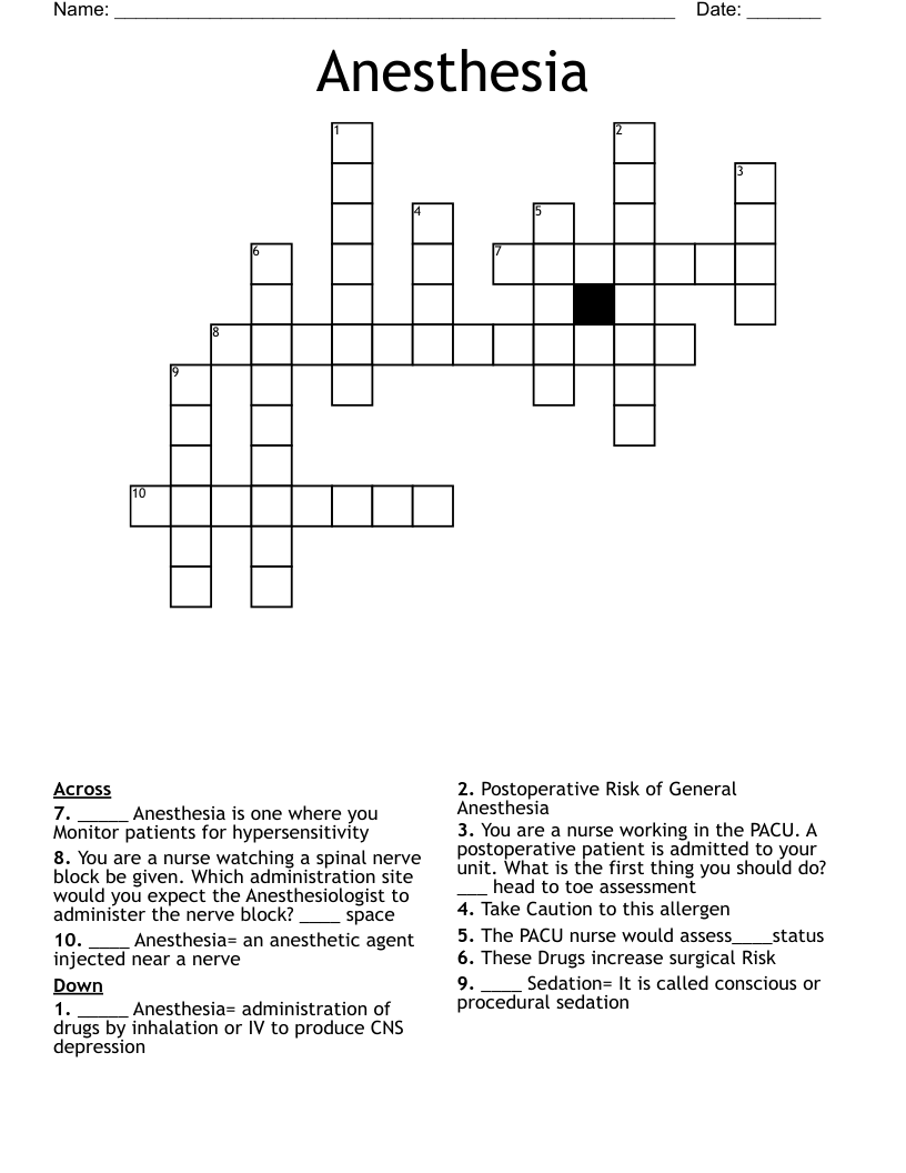 Anesthesia Crossword